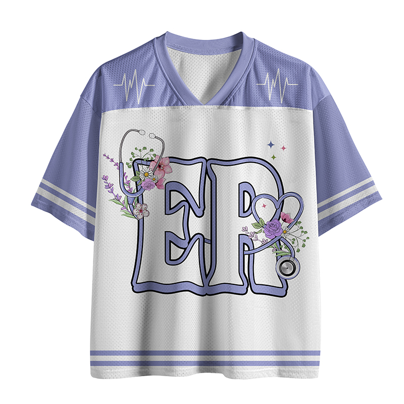 Personalized Number Flower Stethoscope ER Nurse Mesh Jersey