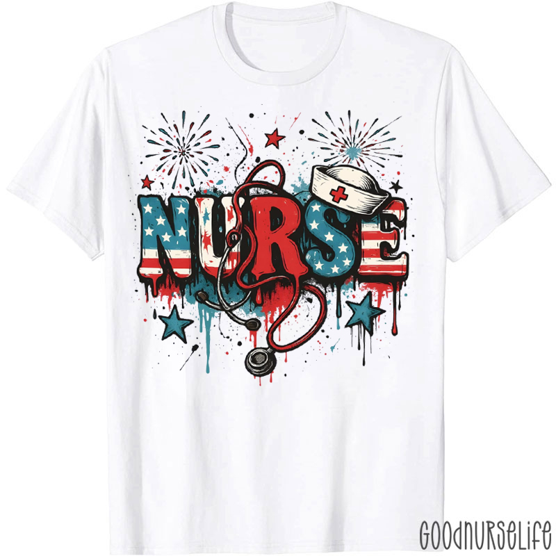 American Flag Patriotic Nurse T-Shirt