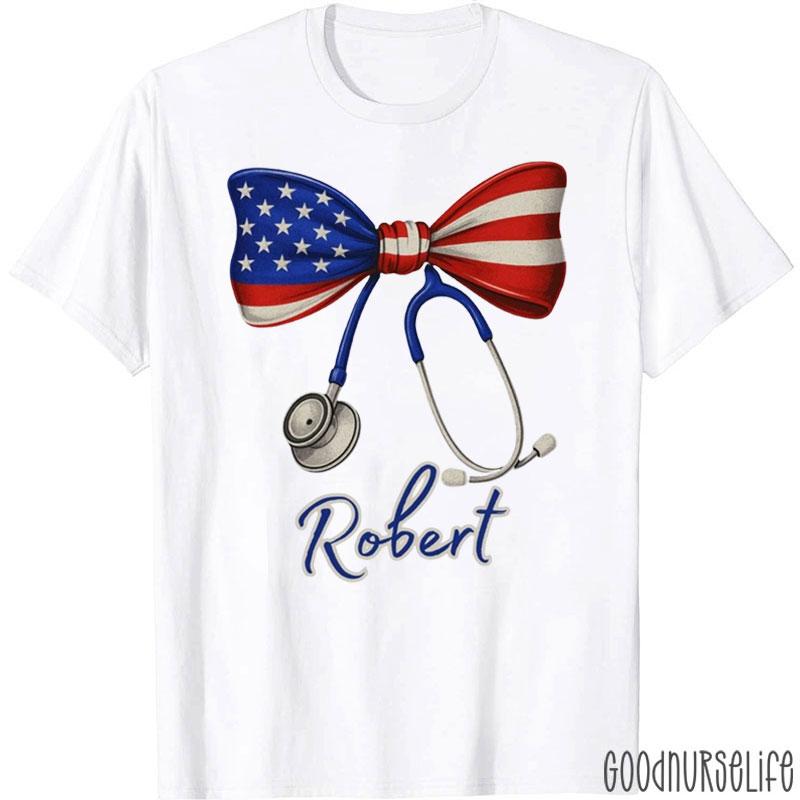Personalized Toile Bow July 4th Nurse T-Shirt
