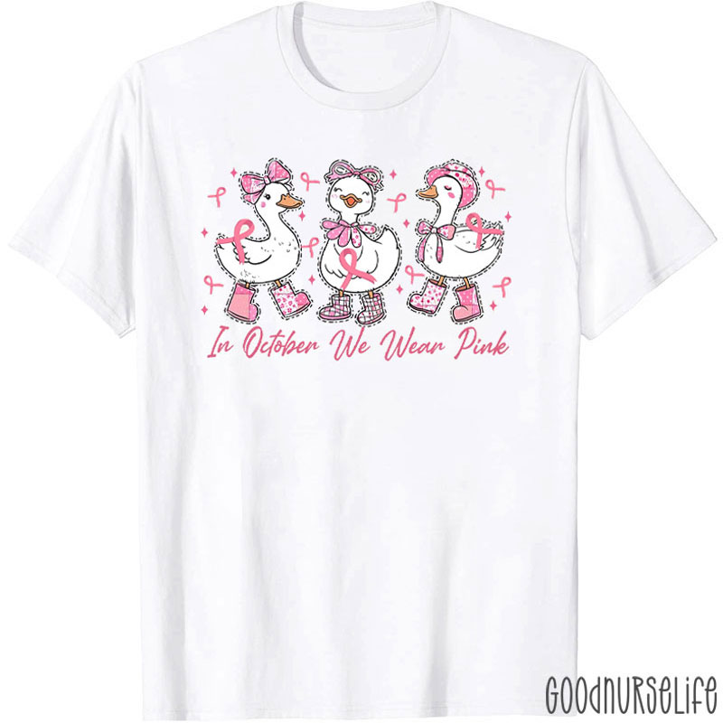 Breast Cancer Awareness Ducks In Pink Nurse T-Shirt