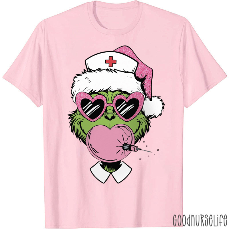 A Fake Santa Claus Blowing Bubbles Nurse T-Shirt