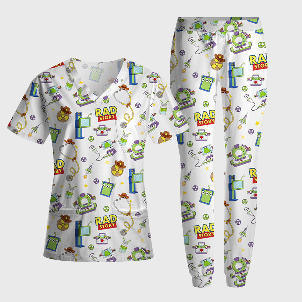 Rad Story Cute Icon Antimicrobial Scrubs Sets
