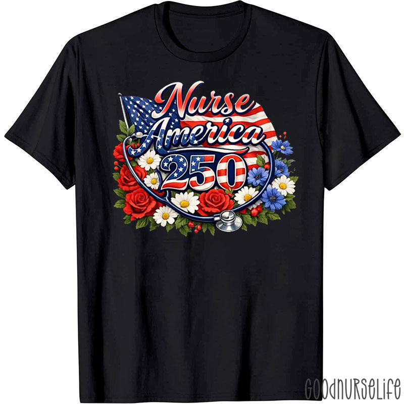 Nurse America 250 Floral Nurse T-Shirt