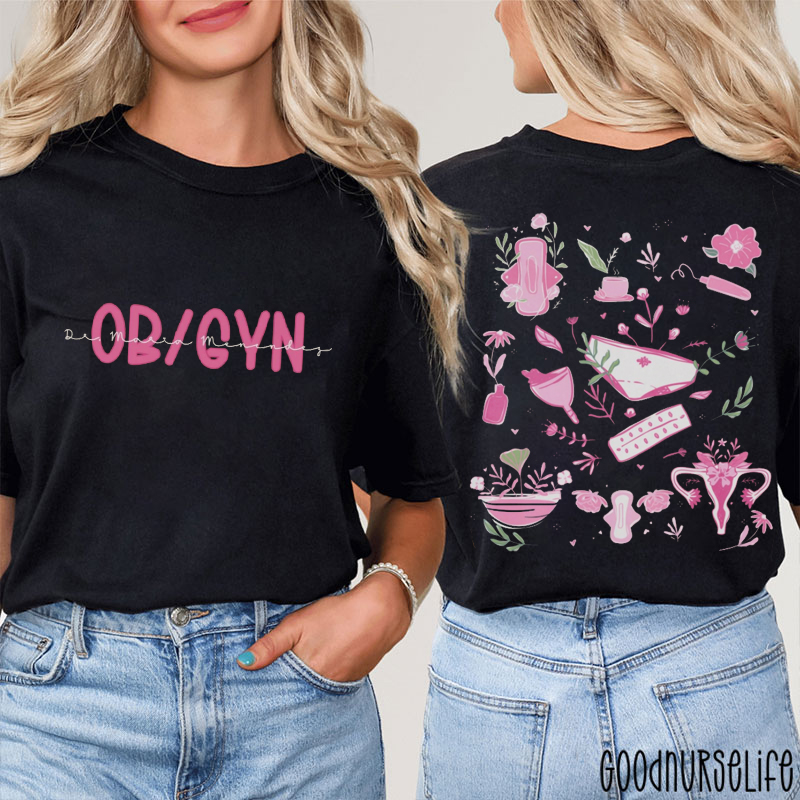Personalized Floral And Obstetrician Gynecologist Two Sided T-Shirt