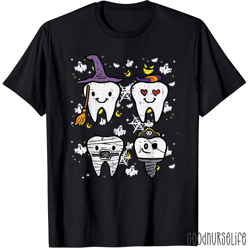 Halloween Dental Characters Witch Love Mummy Pirate Teeth T-Shirt
