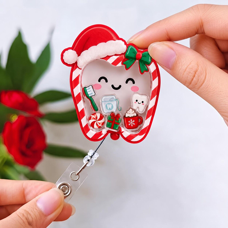 Christmas Shaker Tooth Dental Shaker Badge Reel