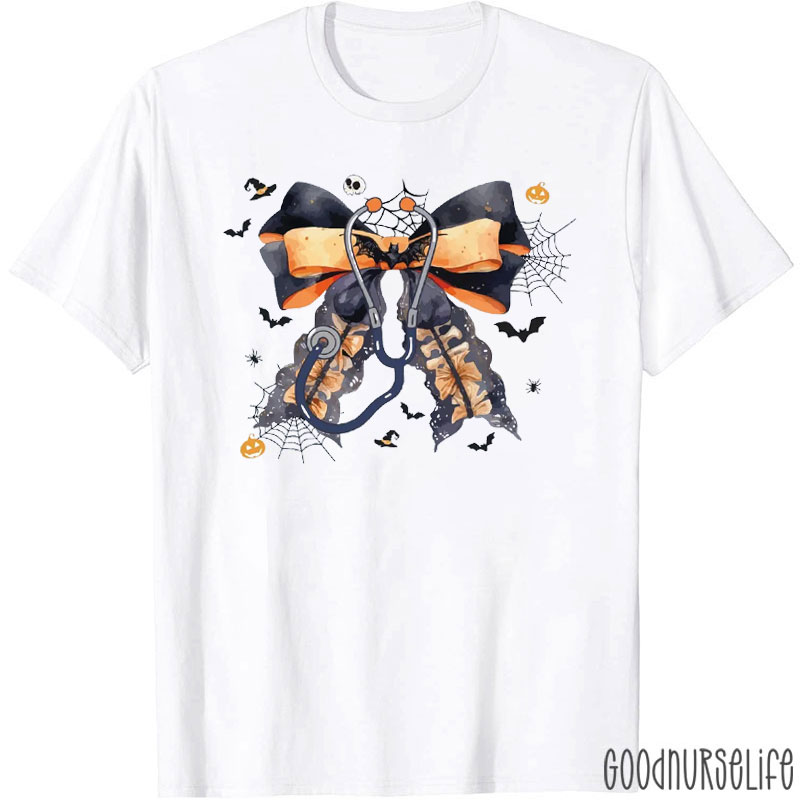Halloween Spooky Stethoscope Bow Nurse T-Shirt