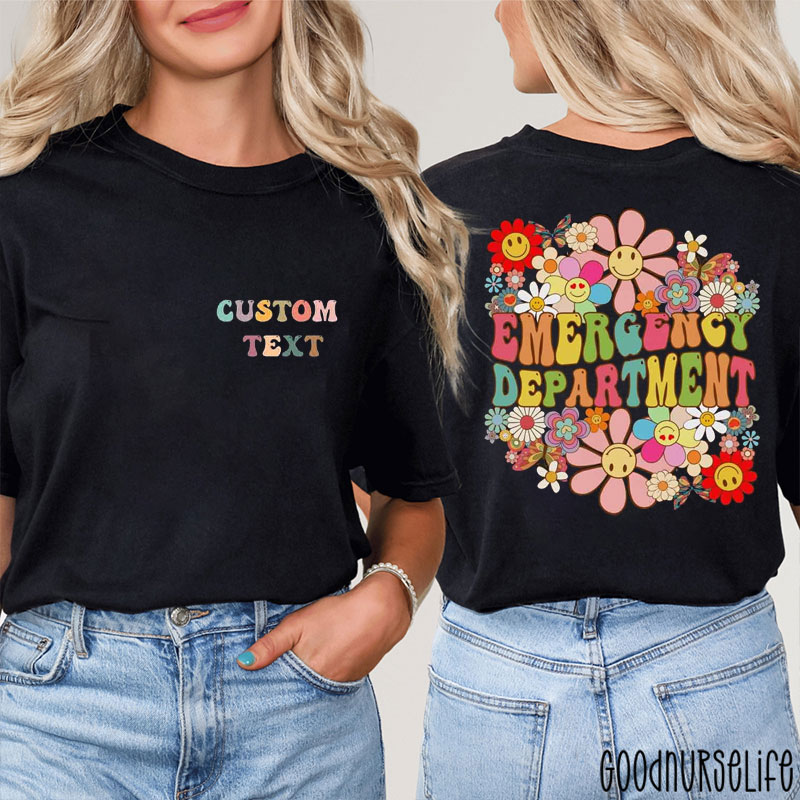 Personalized Flower Power ER Nurse Two Sided T-Shirt