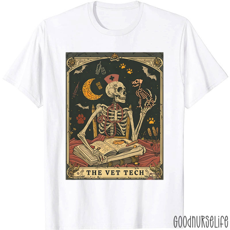 The Vet Tech Tarot Skeleton Stethoscope Veterinary Nurse T-Shirt