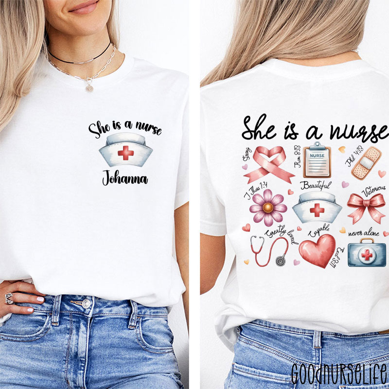 Personalized She Is A Nurse Two Sided T-Shirt
