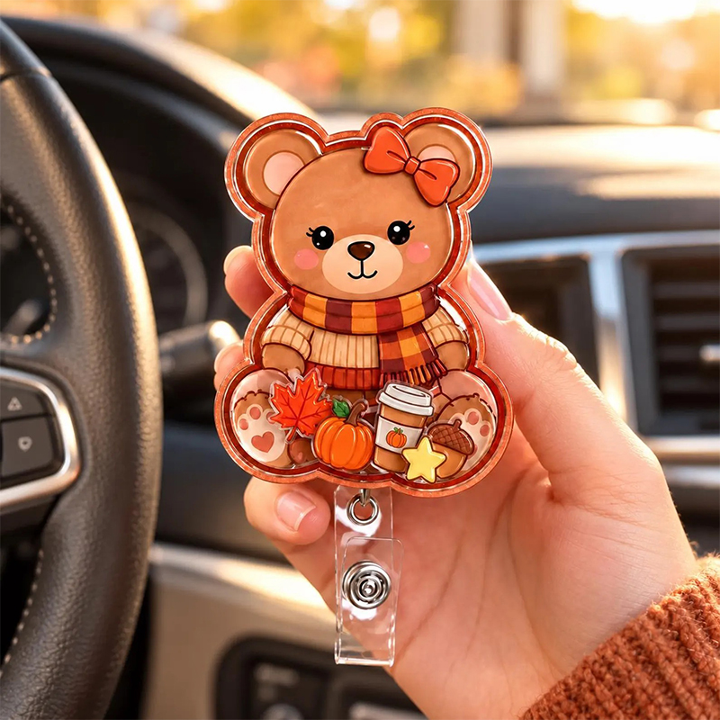 Pumpkin Maple Bear Shaker Badge Reel