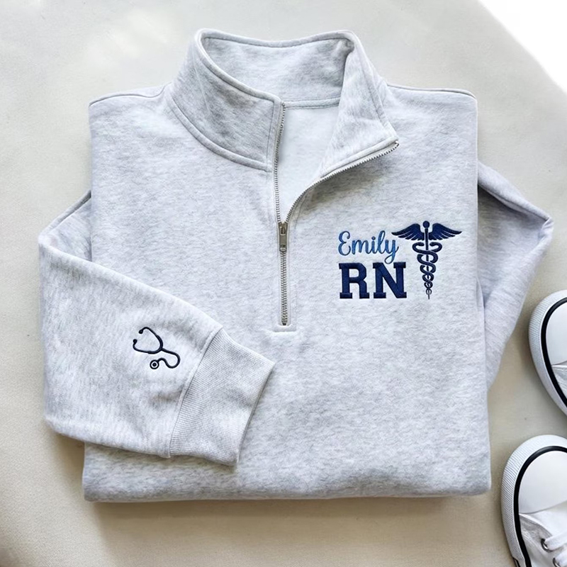 Personalized Embroidered Name And Title Nurse Quarter Zip Sweatshirt