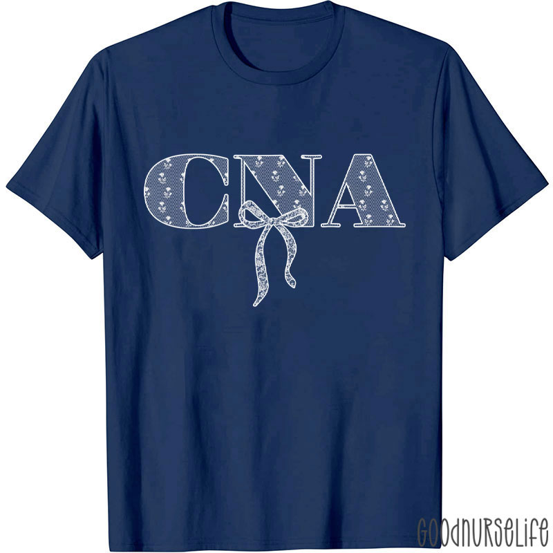 White Lace CNA Bow Nurse T-Shirt