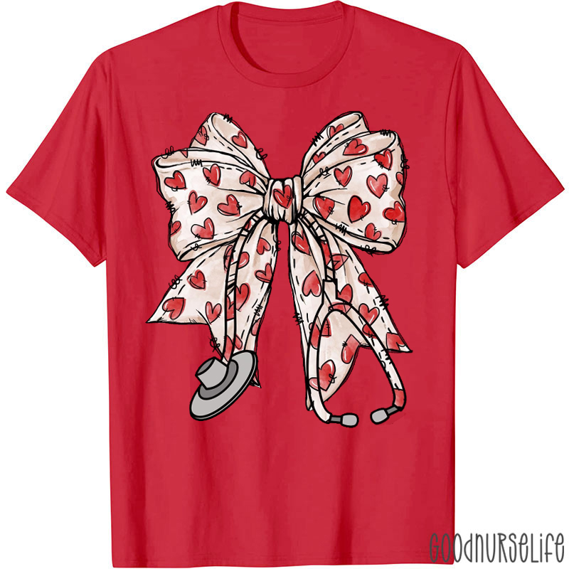 Coquette Bow Stethoscope Heart Nurse T-shirt