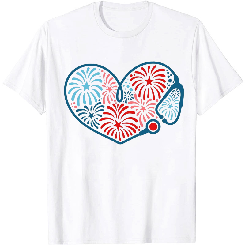 Stethoscope Fireworks Nurse T-Shirt