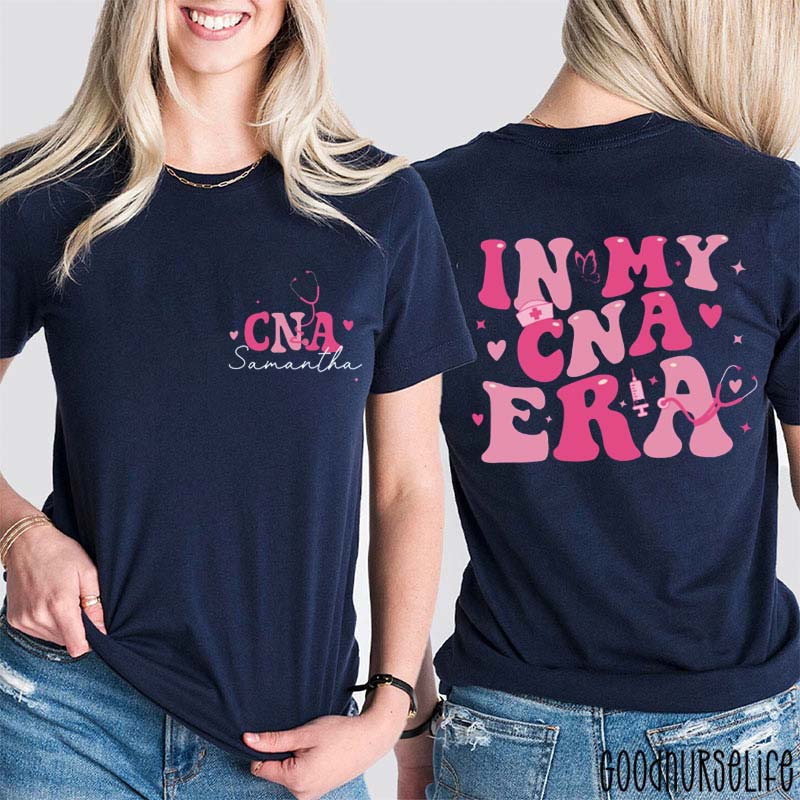 Personalized Pink Butterfly In My Cna Era Nurse Two Sided T-Shirt