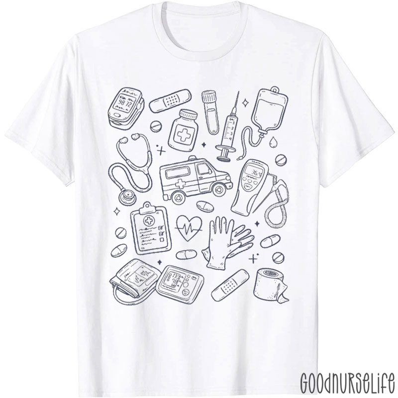 Hand Drawn Doodle Nurse T-shirt
