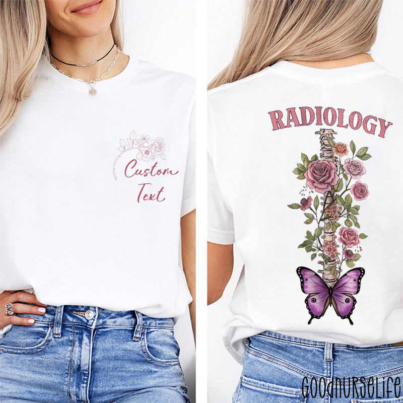 Personalized Name Spine With Flower And Butterfly Two Sided T-Shirt