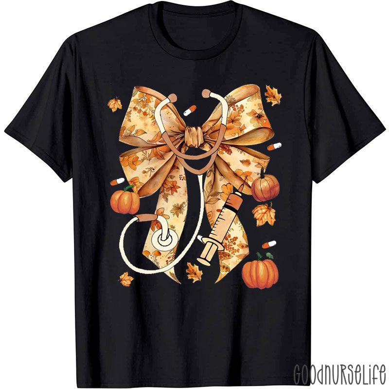 Autumn Medical Bow And Stethoscope Nurse T-Shirt