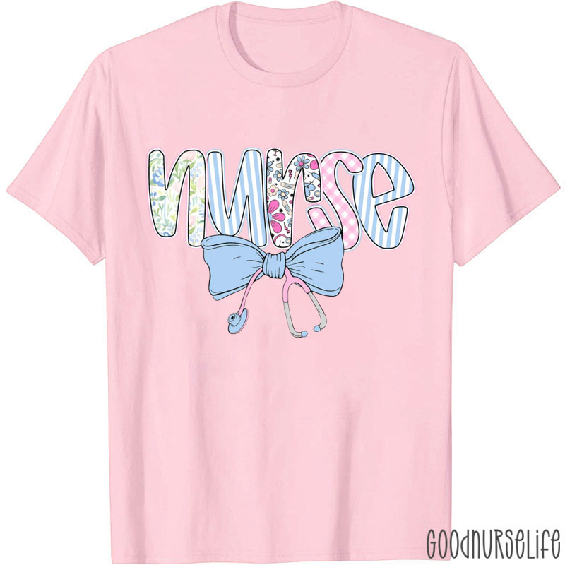 Preppy Nurse Floral Coquette Nurse Blue Floral Nurse T-Shirt