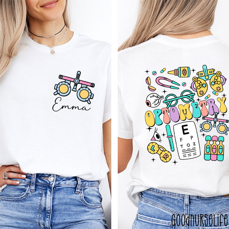 Personalized Optometry Ophthalmology Tech Nurse Two Sided T-Shirt