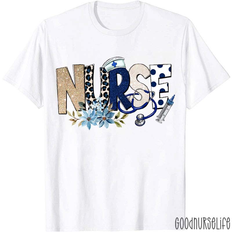 Blue Flower Nurse T-Shirt