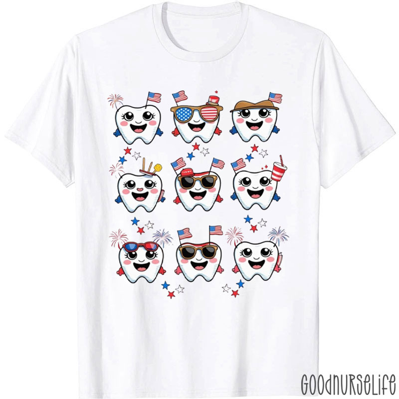 Cute Tooth July 4th Dentist Dental Squad T-Shirt