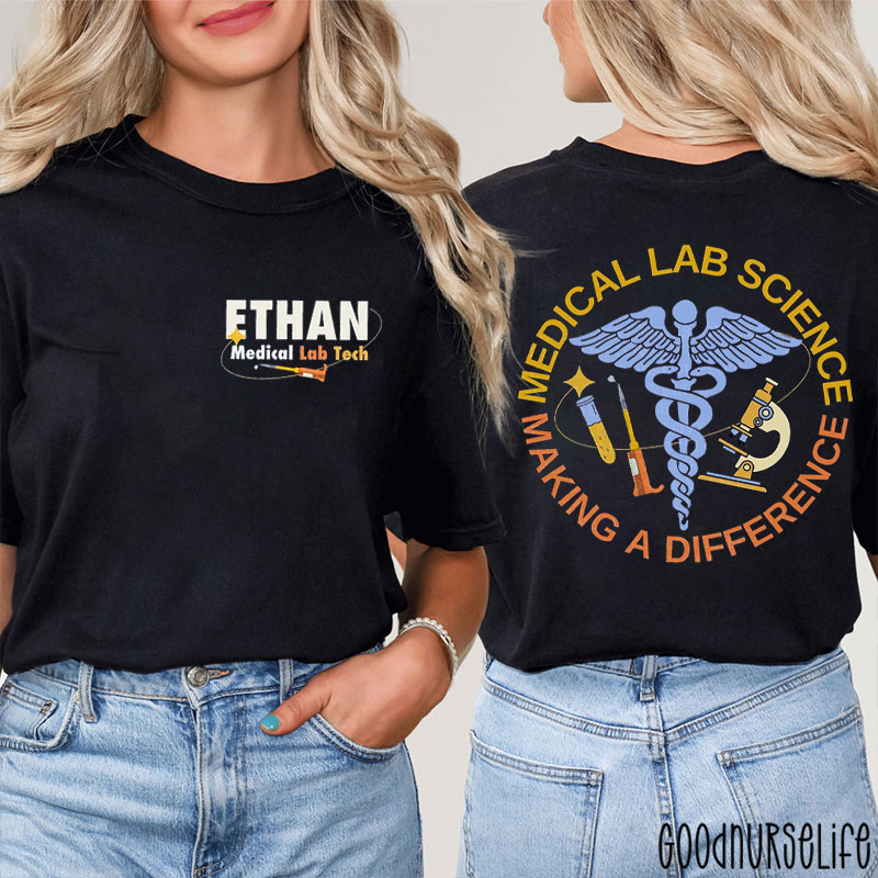 Personalized Name Medical Laboratory Technician Two Sided T-Shirt