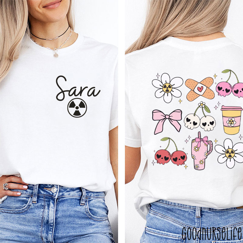 Personalized Name Radiology Technologist Floral X-Ray Two Sided T-Shirt