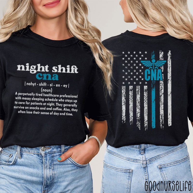 Night Shift CNA Flag Comfort Colors Nurse Two Sided T-Shirt