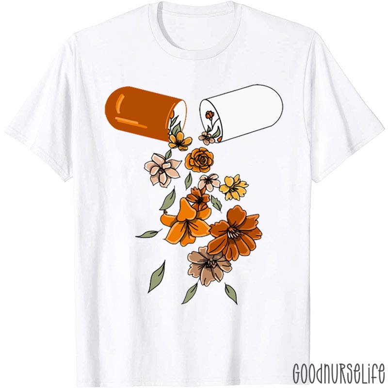 Floral Pill Pharmacist Nurse T-Shirt