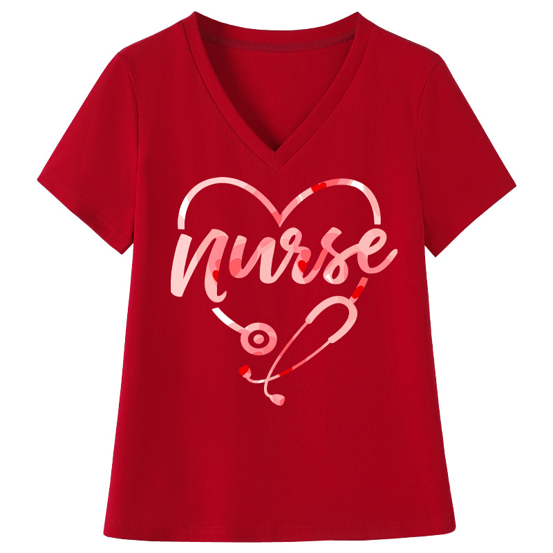 Pinky Heart Nurse Female V-Neck T-Shirt