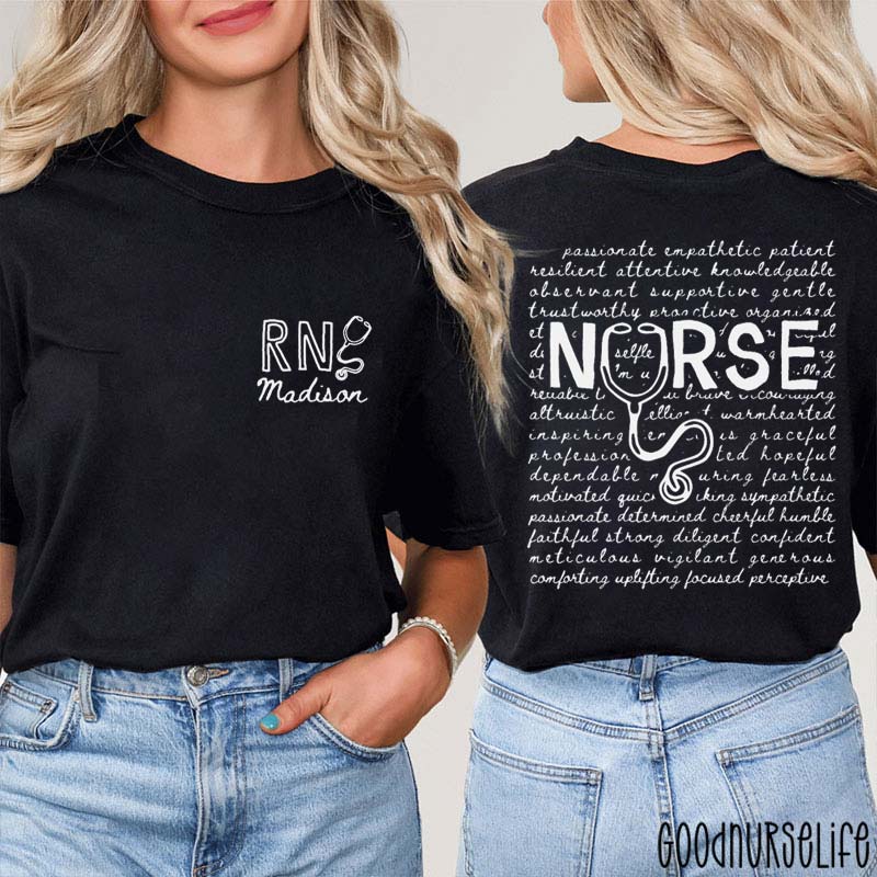 Personalized Rn Nursing Crew Team Nurse Two Sided T-Shirt