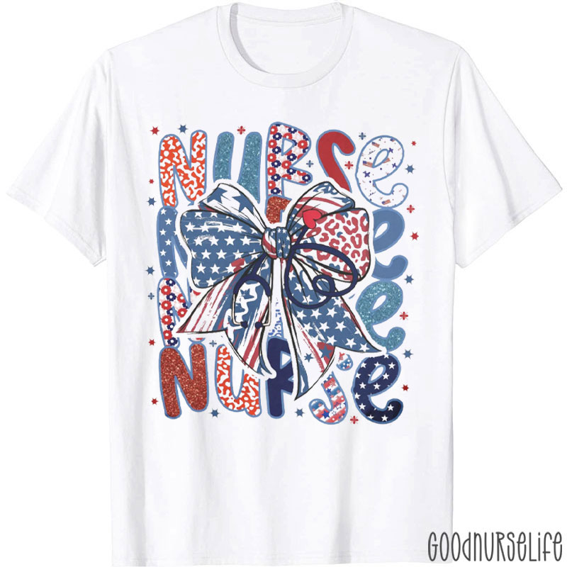 Coquette 4th Of July American Flag Nurse T-Shirt