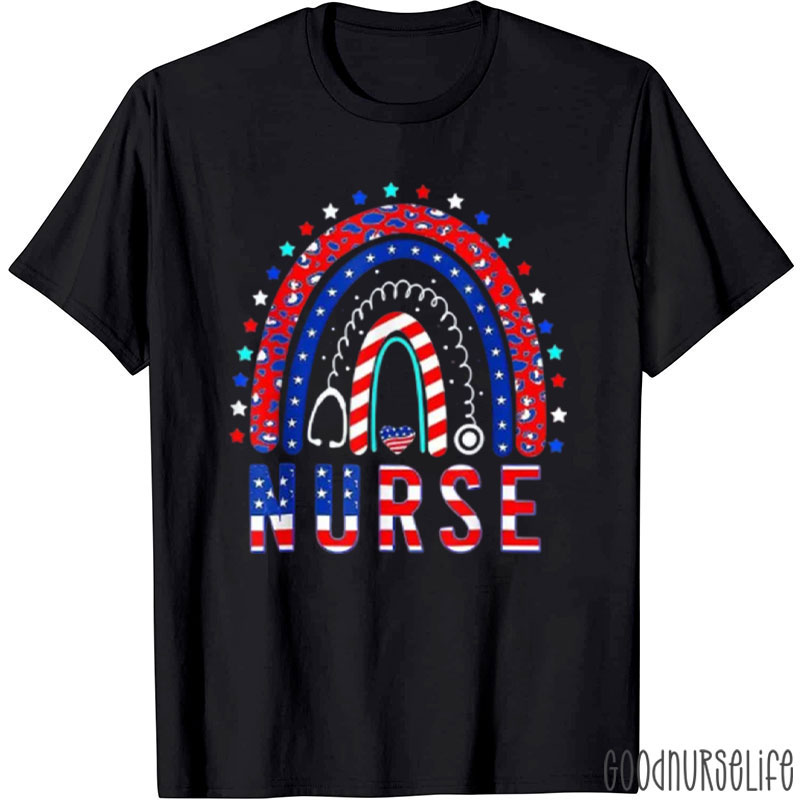 4th Of July Nurse Stethoscope Rainbow Nurse T-Shirt