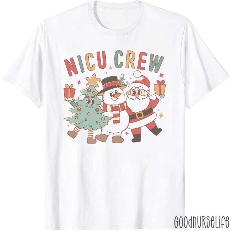 Christmas NICU Crew Santa Snowman And Tree Nurse T-Shirt
