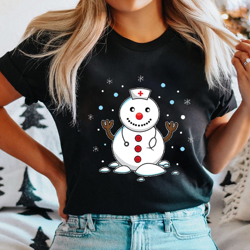 Cute Christmas Snowman Nurse T-Shirt