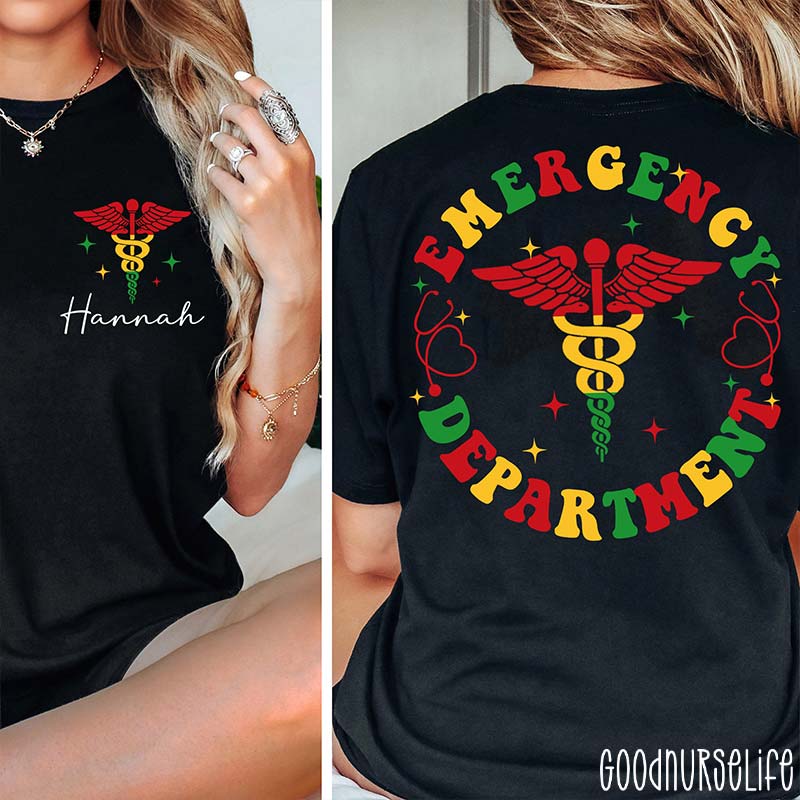 Personalized Black Emergency Department Nurse Two Sided T-Shirt