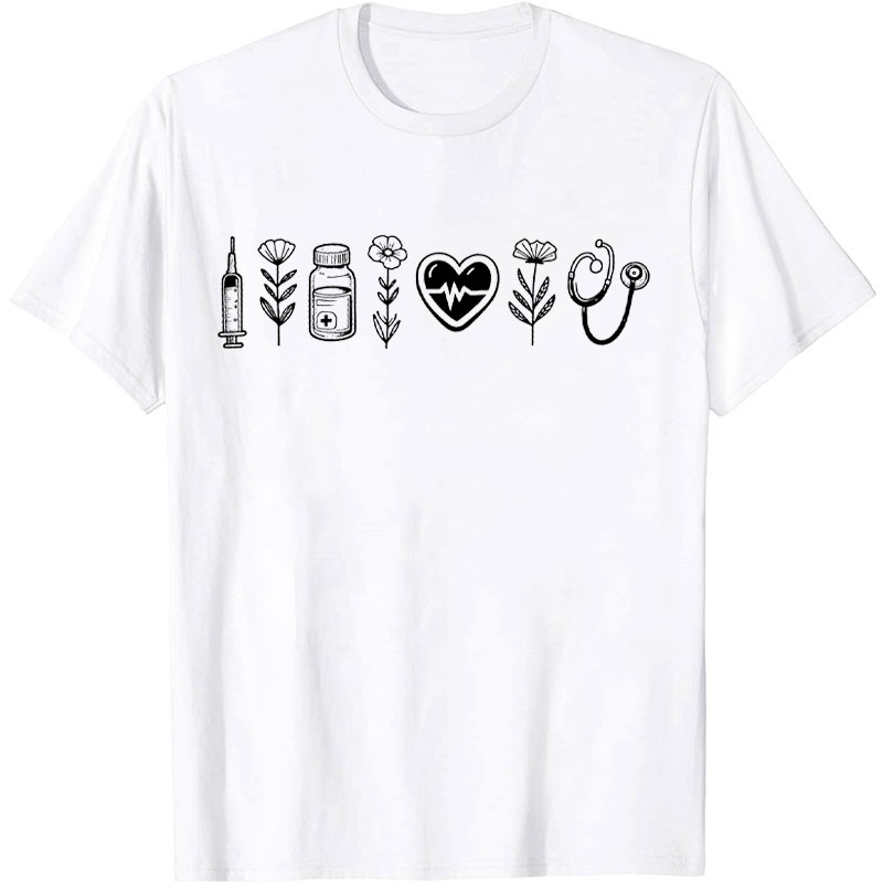 Floral Minimalist Medical Instruments Nurse T-shirt