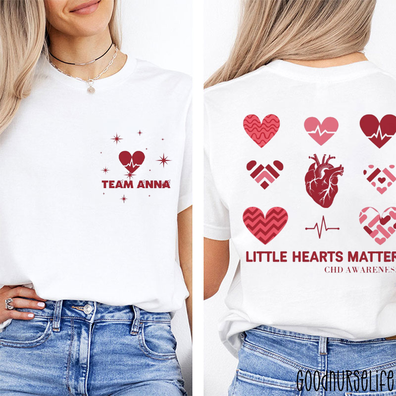 Personalized Little Hearts Matter Heart Disease Month Two Sided T-Shirt