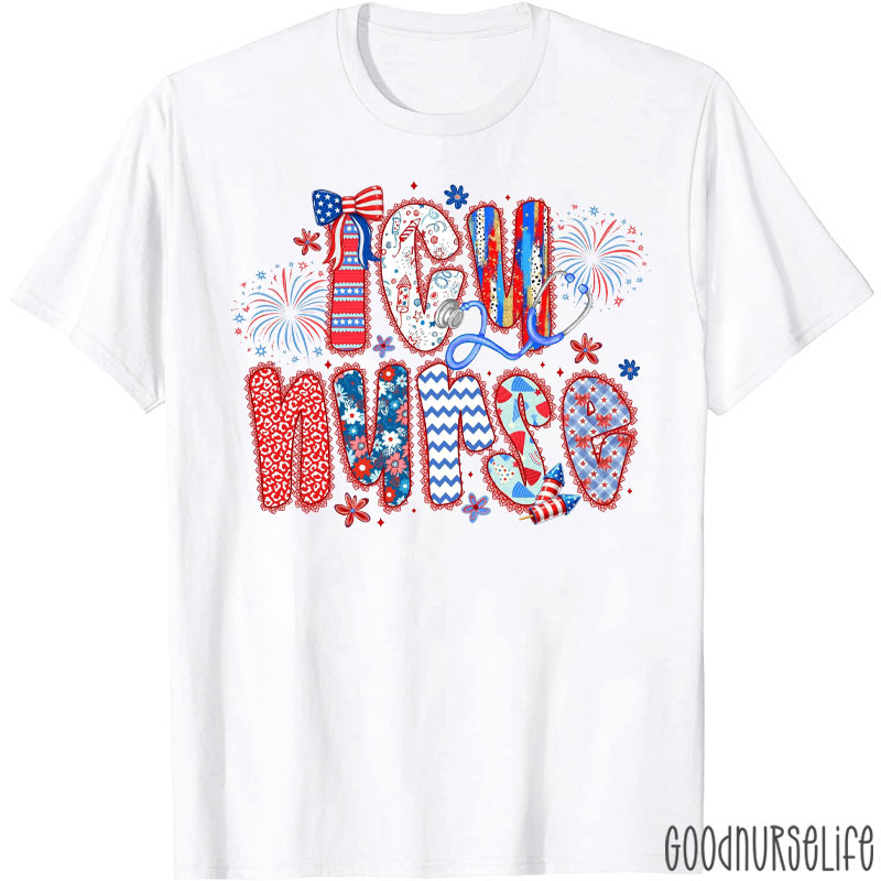 Personalized 4th Of July Patriotic Fireworks Nurse T-Shirt
