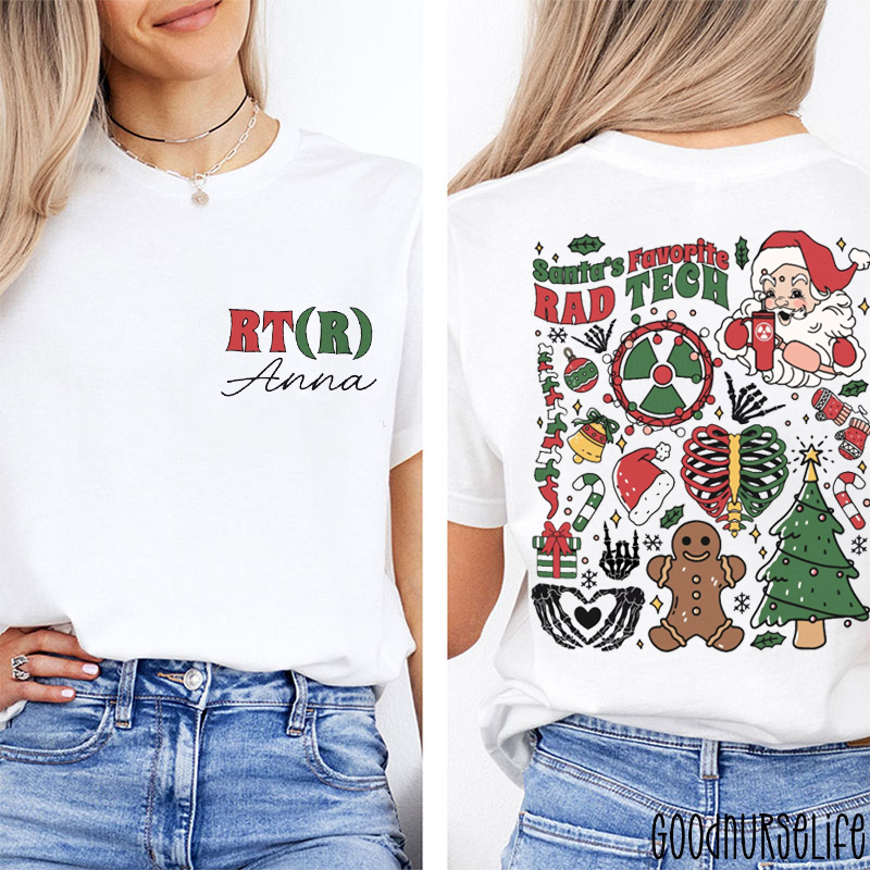 Personalized Santa's Favorite Rad Tech Two Sided T-Shirt