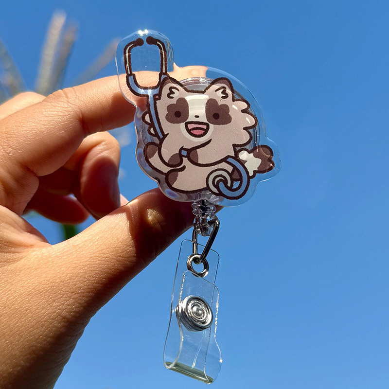 Cute Raccoon Stethoscope Nurse Badge Reel