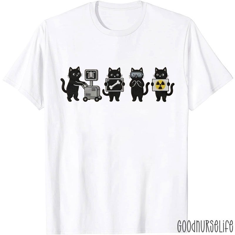 Embroidered Radiologic Technologist Black Cat T-shirt