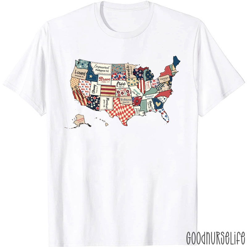 America Map 4th Of July USA Flag Nurse T-Shirt