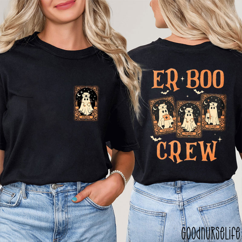 ER Boo Crew Ghost Nurse Tarot Cards Nurse Two Sided T-Shirt