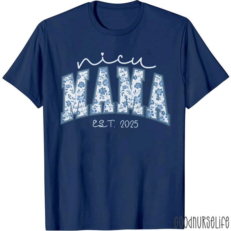 Personalized Blue NICU Mama Nurse T-Shirt