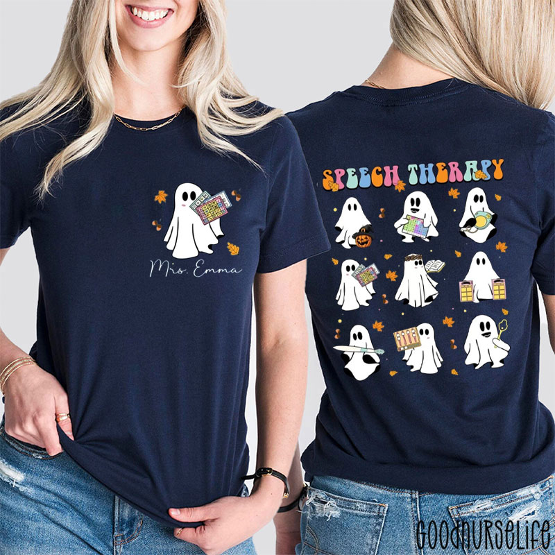 Personalized SLP Fall Autumn Speech Therapy Two Sided T-Shirt