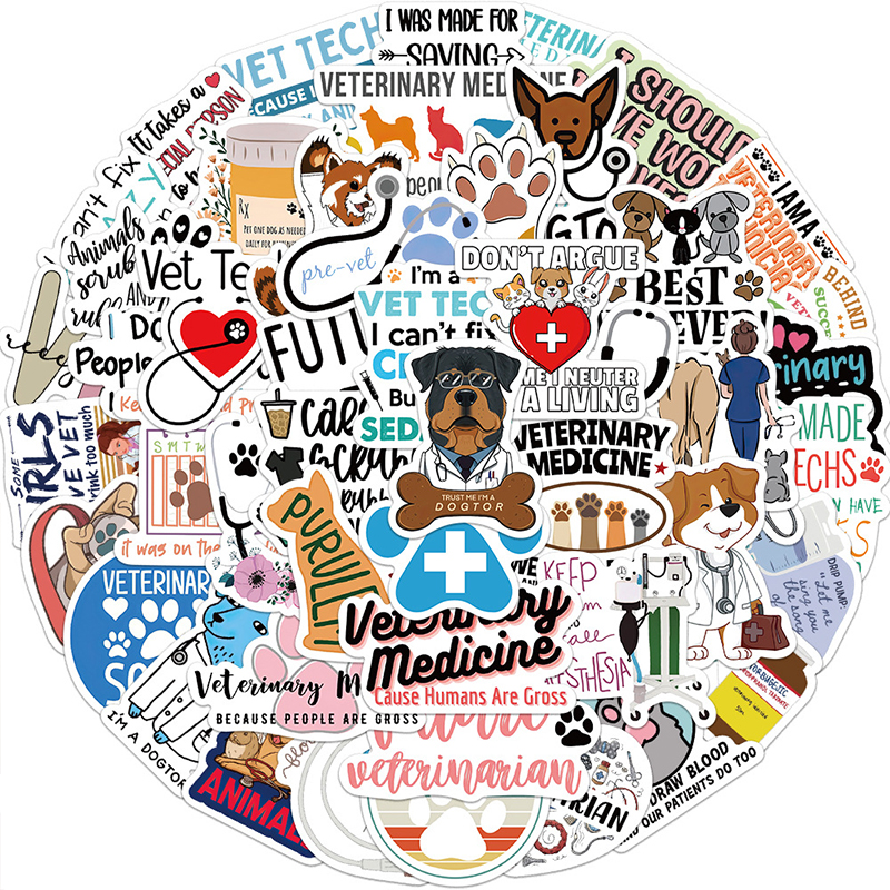 50PCS Cartoon Veterinarian Doodle Nurse Stickers