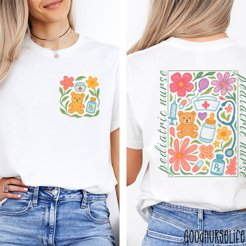 Floral Pediatric Nurse Two Sided T-Shirt